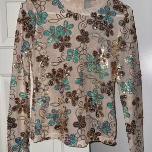 Floral Sequin Blouse - Multicolor